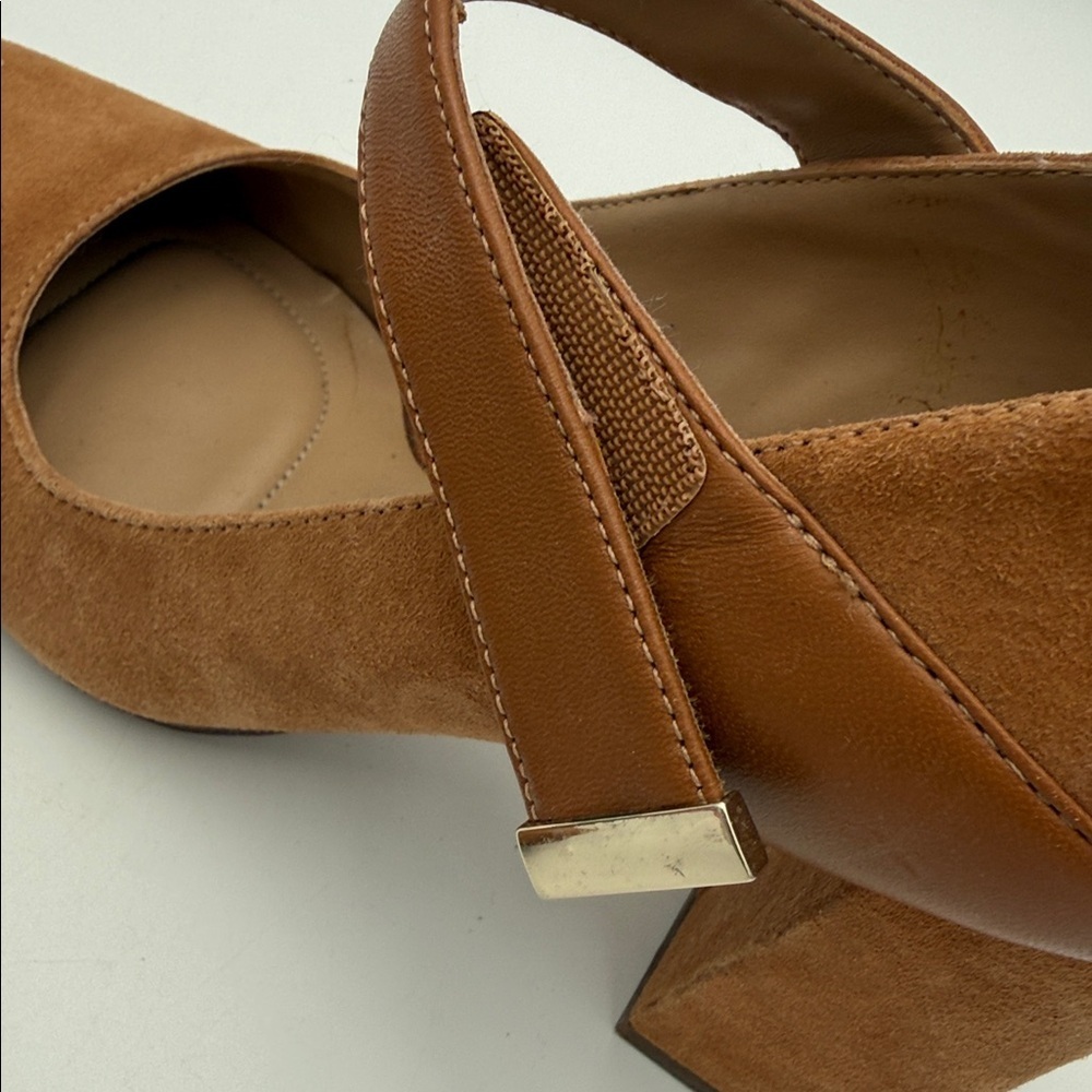 Naturalizer Elegant Tan Block Heel Mary Jane Shoes women 7.5 leather suede Y2K - Picture 6 of 14